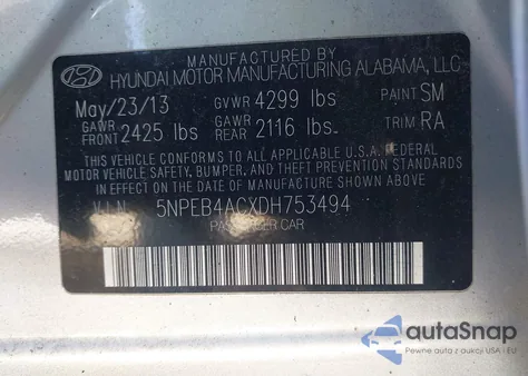2013 Hyundai Sonata Gls from USA, damaged, VIN 5NPEB4ACXDH753494